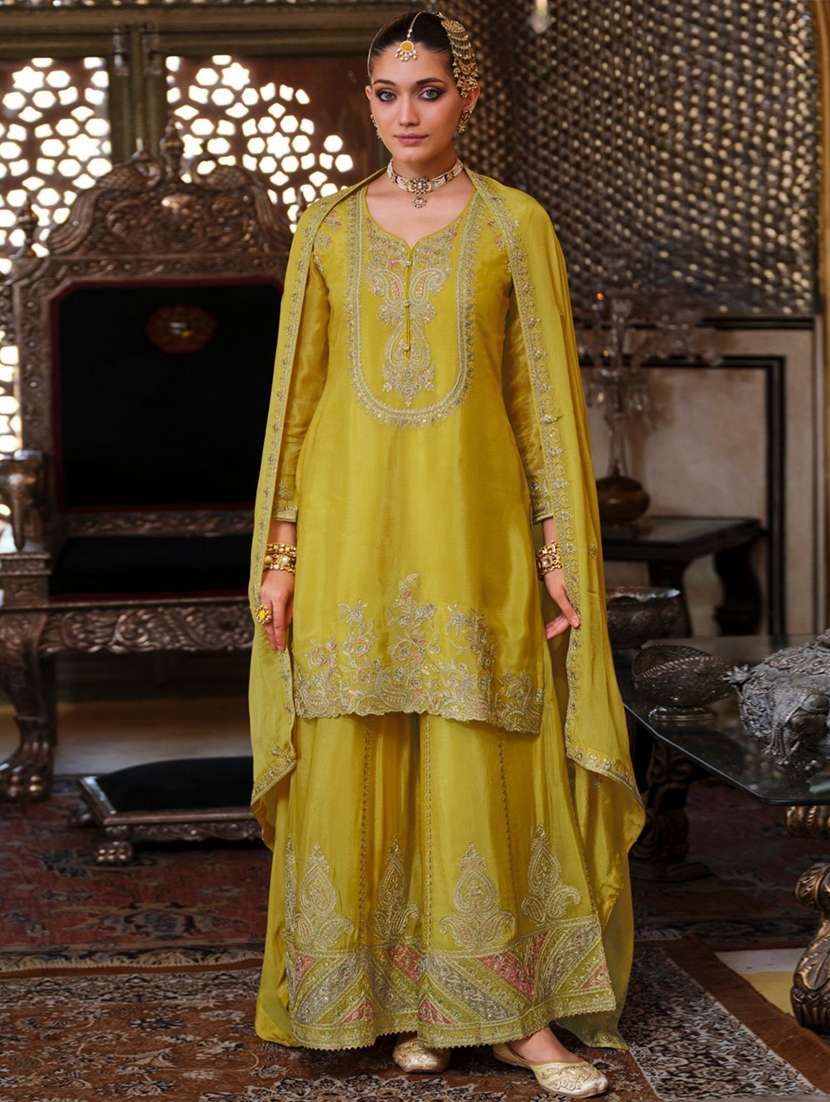 women embroidered long sleeve kurta sharara with dupatta set - 22069658 - Standard Image - 2