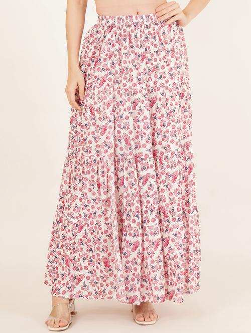 women floral print high rise tiered skirt - 22069696 - Standard Image - 0