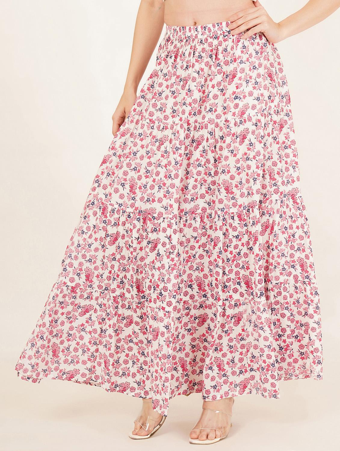 women floral print high rise tiered skirt - 22069696 - Standard Image - 2