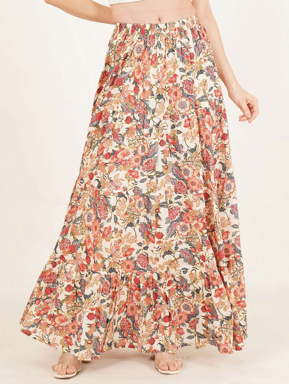 women floral print high rise tiered skirt - 22069699 -  Zoom Image - 0