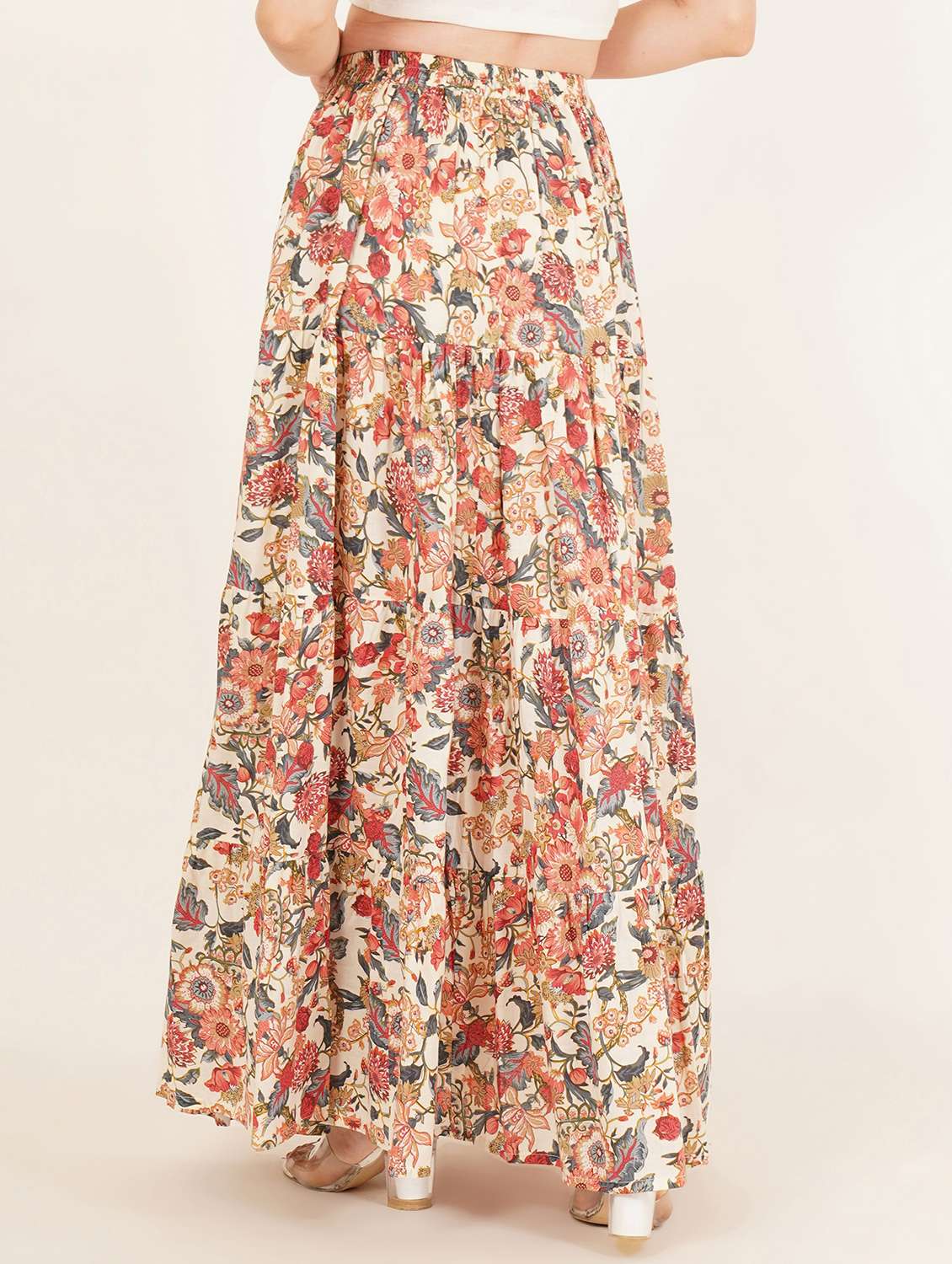 Women Floral Print High Rise Tiered Skirt