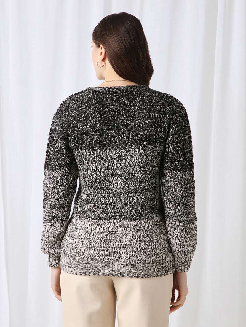 globus women black ombre self design v-neck acrylic pullover sweater - 22069715 - Standard Image - 2