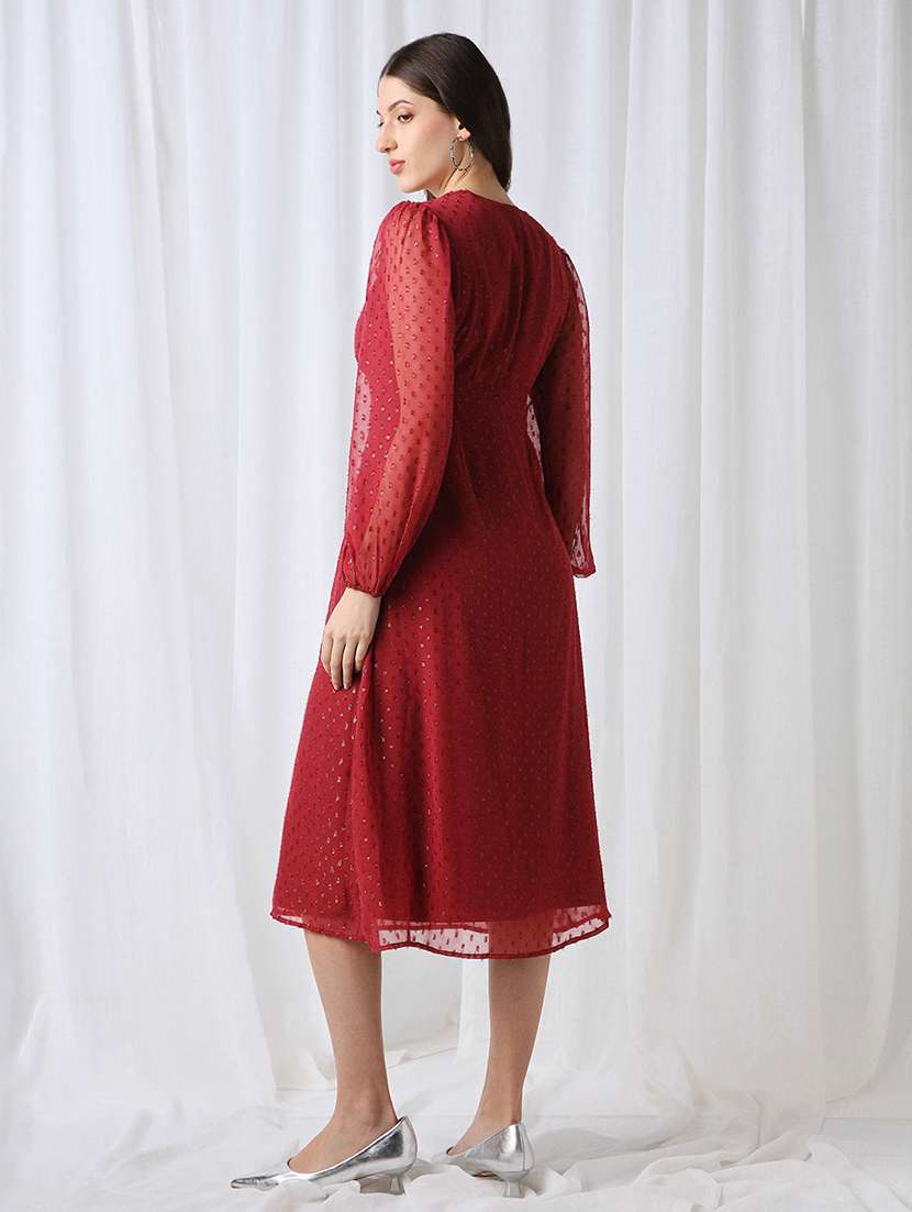 women self designed puff sleeve a-line dress - 22069731 - Standard Image - 2
