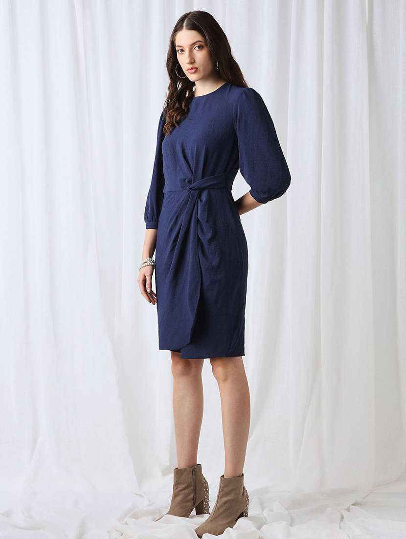 women solid puff sleeve sheath dress - 22069736 - Standard Image - 2