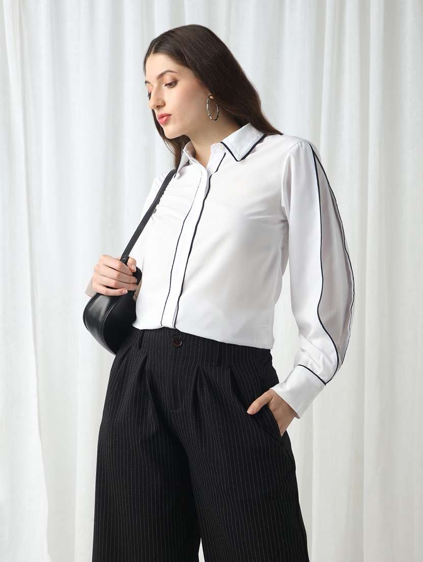 women white solid collared long sleeve  shirt - 22069740 -  Zoom Image - 0