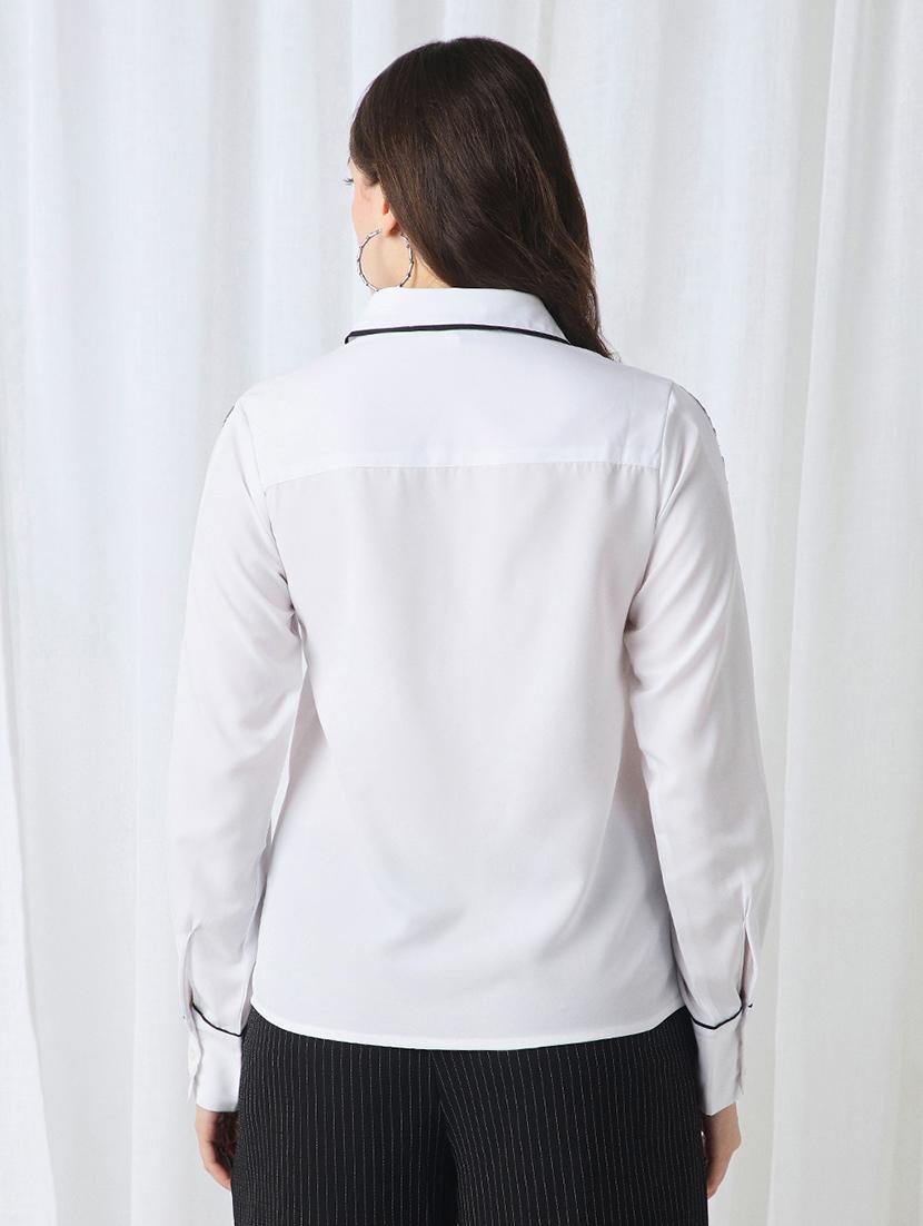 women white solid collared long sleeve shirt - 22069740 - Standard Image - 2