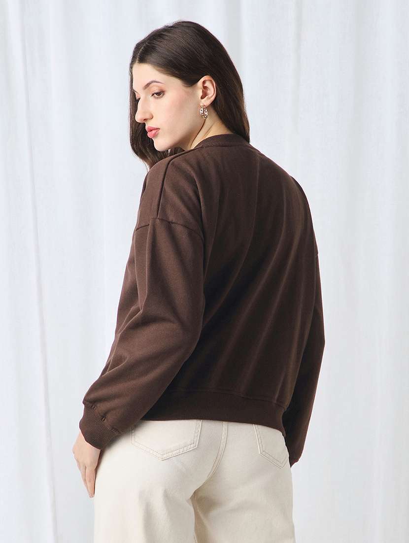 globus women brown drop shoulder sleeves graphic print ribbed hem oversized sweatshirt - 22069748 -  Standard Image - 2