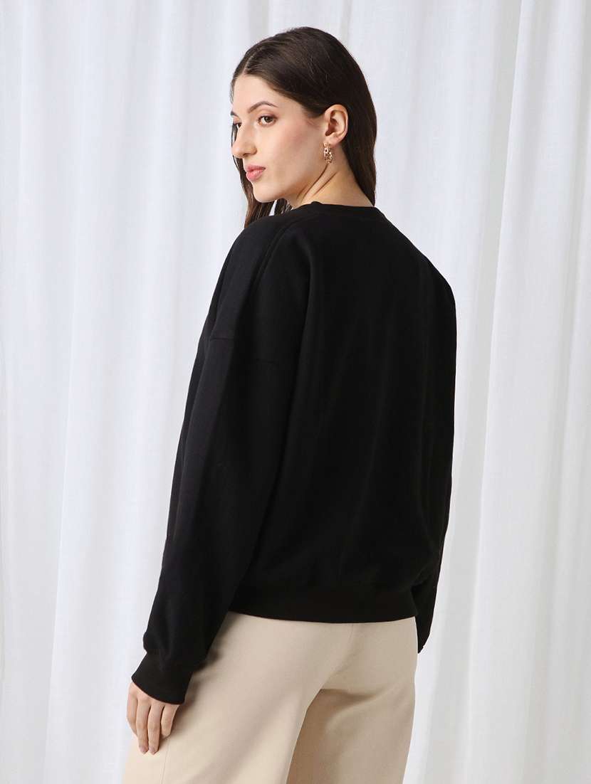 globus women black drop shoulder sleeves graphic print ribbed hem oversized sweatshirt - 22069749 -  Standard Image - 2