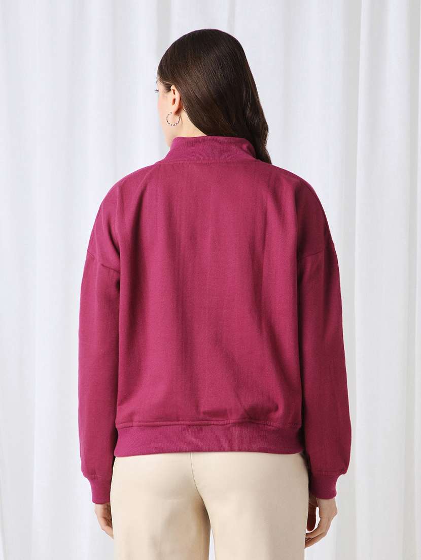 globus women pink collared neck drop shoulder sleeves ribbed hem oversized sweatshirt - 22069755 -  Standard Image - 2