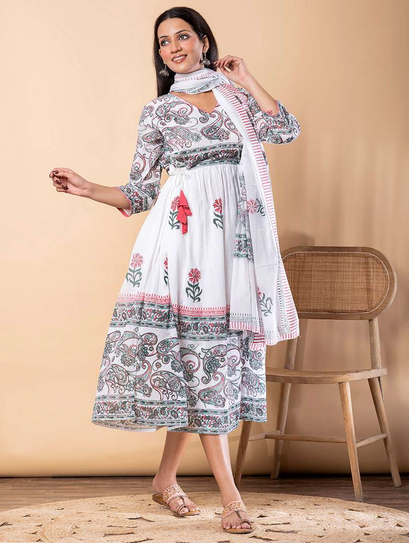 women printed three quarter sleeve kurta dupatta set - 22069766 -  Standard Image - 2