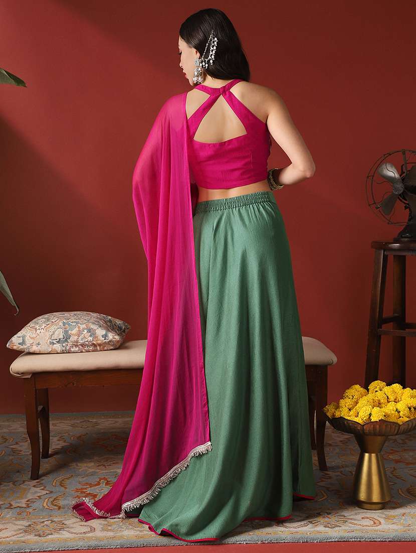 women solid with work flared stitched lehenga - 22069775 -  Standard Image - 2