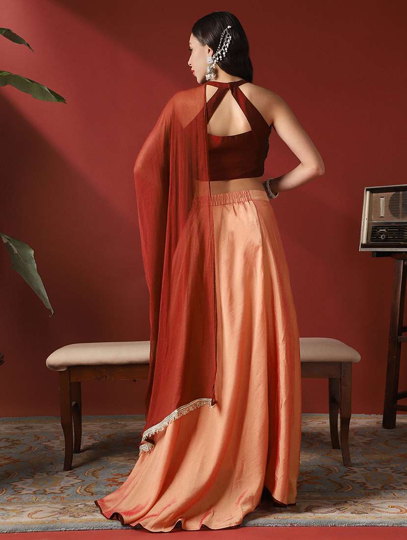 women solid with work flared stitched lehenga - 22069776 -  Standard Image - 2