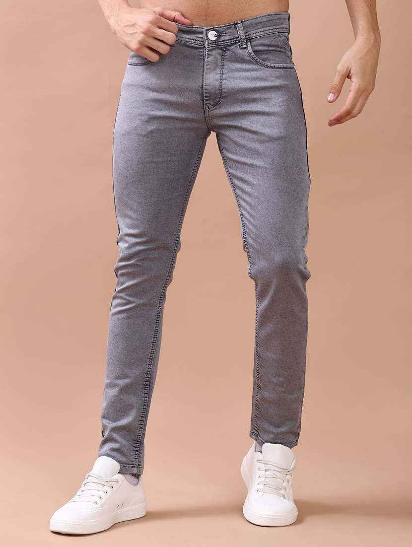 men plain mid rise full length slim fit jeans