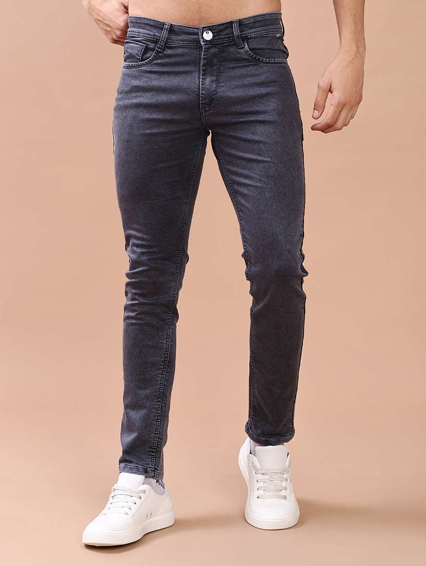 men plain mid rise full length slim fit jeans