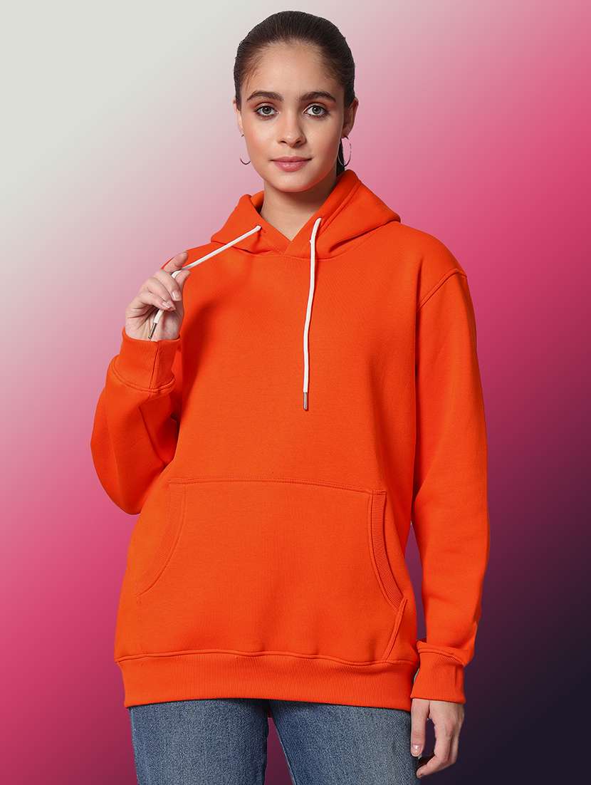 women solid long sleeve hooded sweatshirt