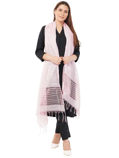 women dupatta with self linen like body with tiny sequins highlighting the edges - 22070604 - Standard Image - 0