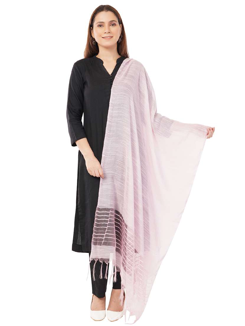 women dupatta with self linen like body with tiny sequins highlighting the edges - 22070604 - Standard Image - 2