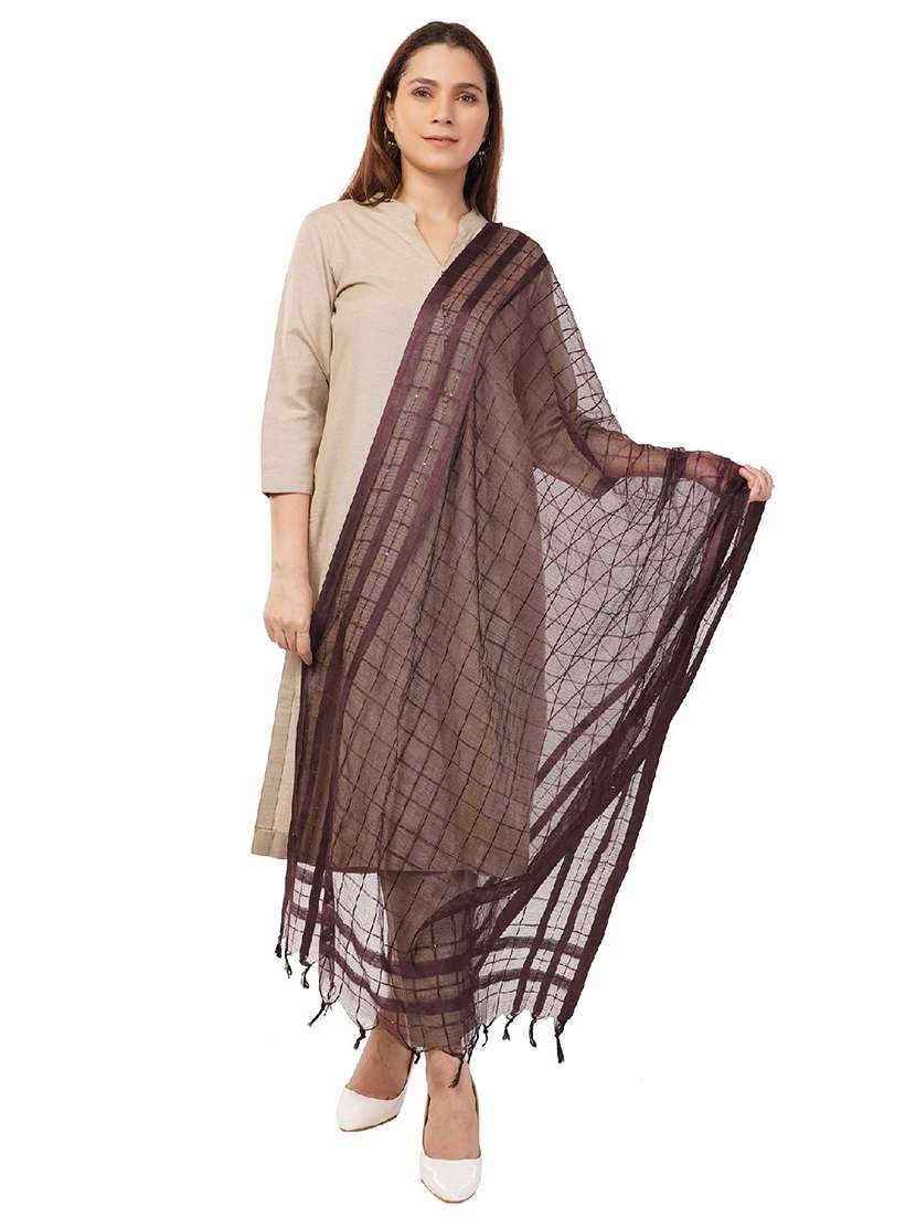 women dupatta with self linen like body with tiny sequins highlighting the edges