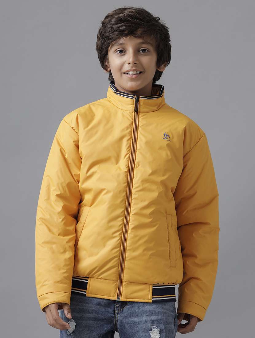boys solid long sleeve stand collar quilted jacket