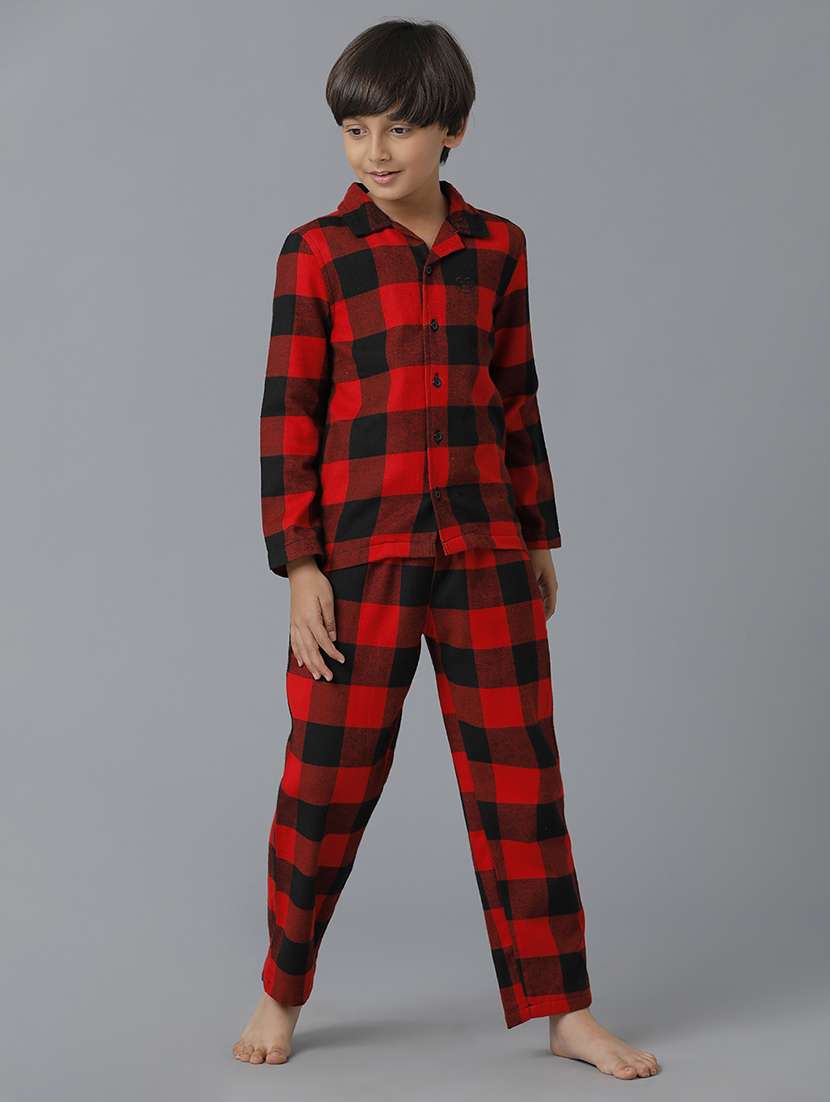 boys checkered nightwear pyjama set - 22070668 -  Standard Image - 2