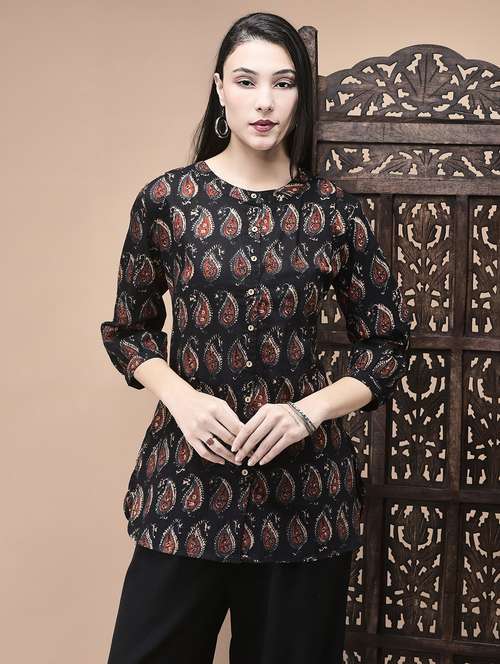 women printed three quarter sleeve kurti - 22070688 -  Standard Image - 0