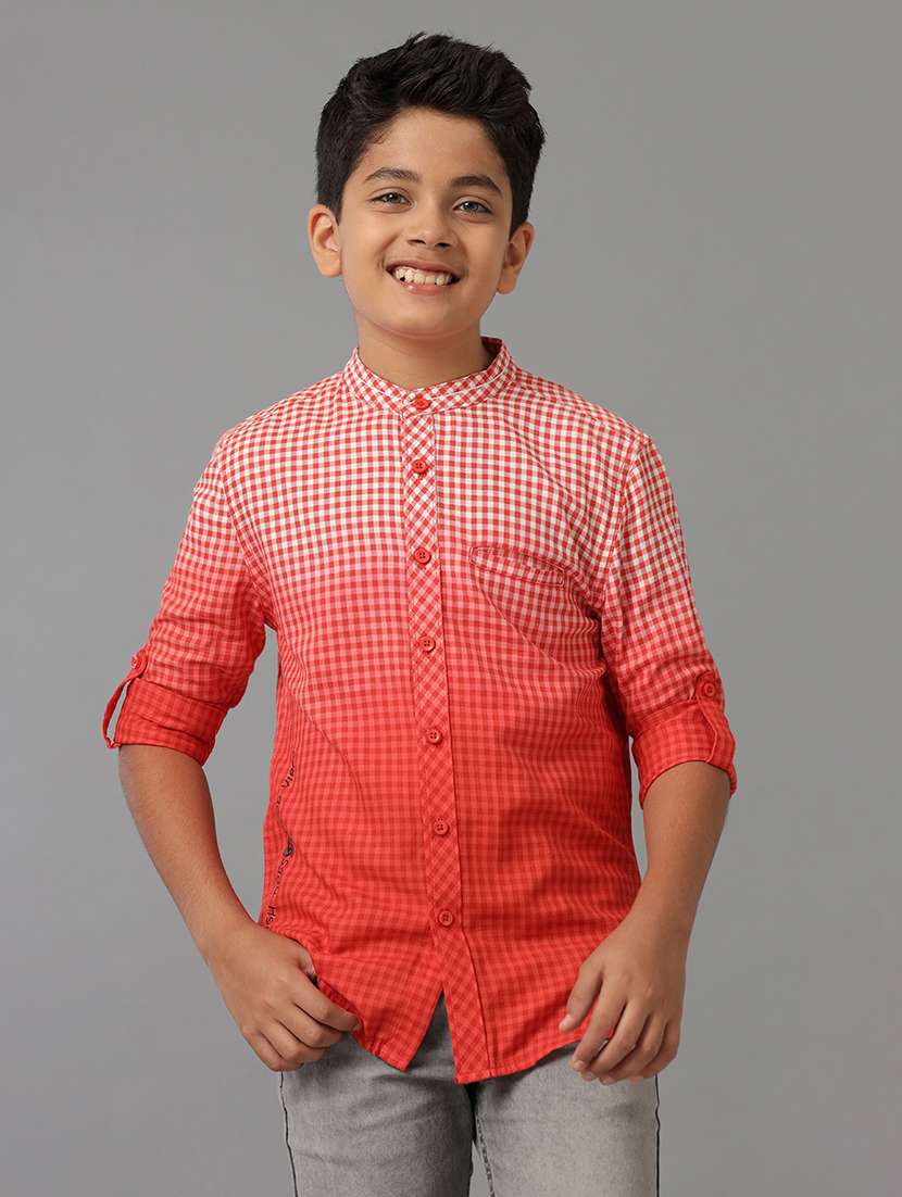 boy mandarin collared long sleeve regular fit shirt