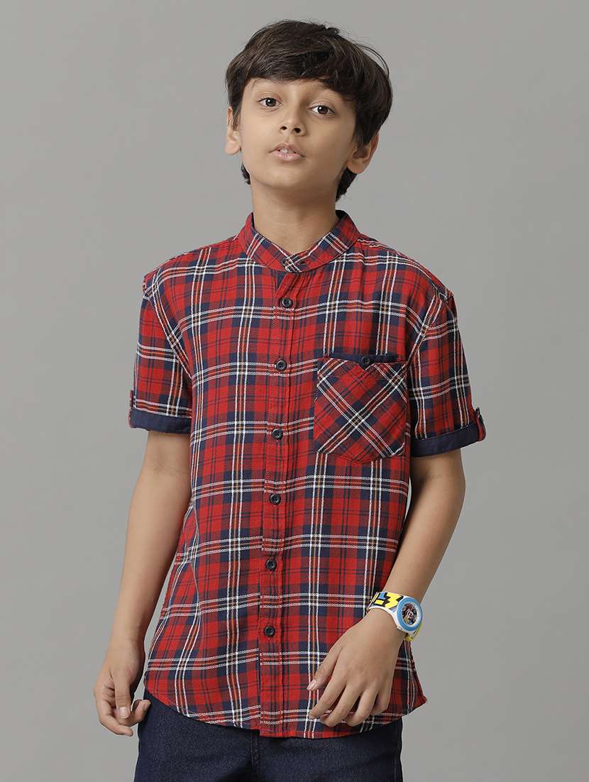 boys mandarin collared short sleeve regular fit shirt