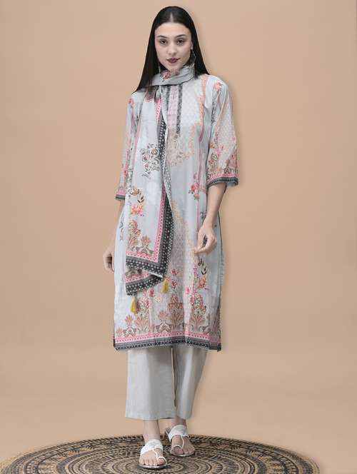 women printed three quarter sleeve kurta pant with dupatta set - 22070842 -  Standard Image - 0