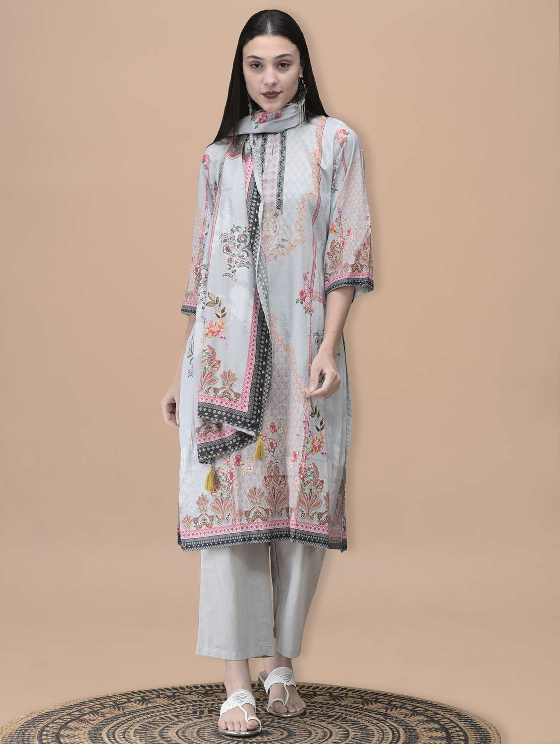women printed three quarter sleeve kurta pant with dupatta set - 22070842 -  Zoom Image - 0