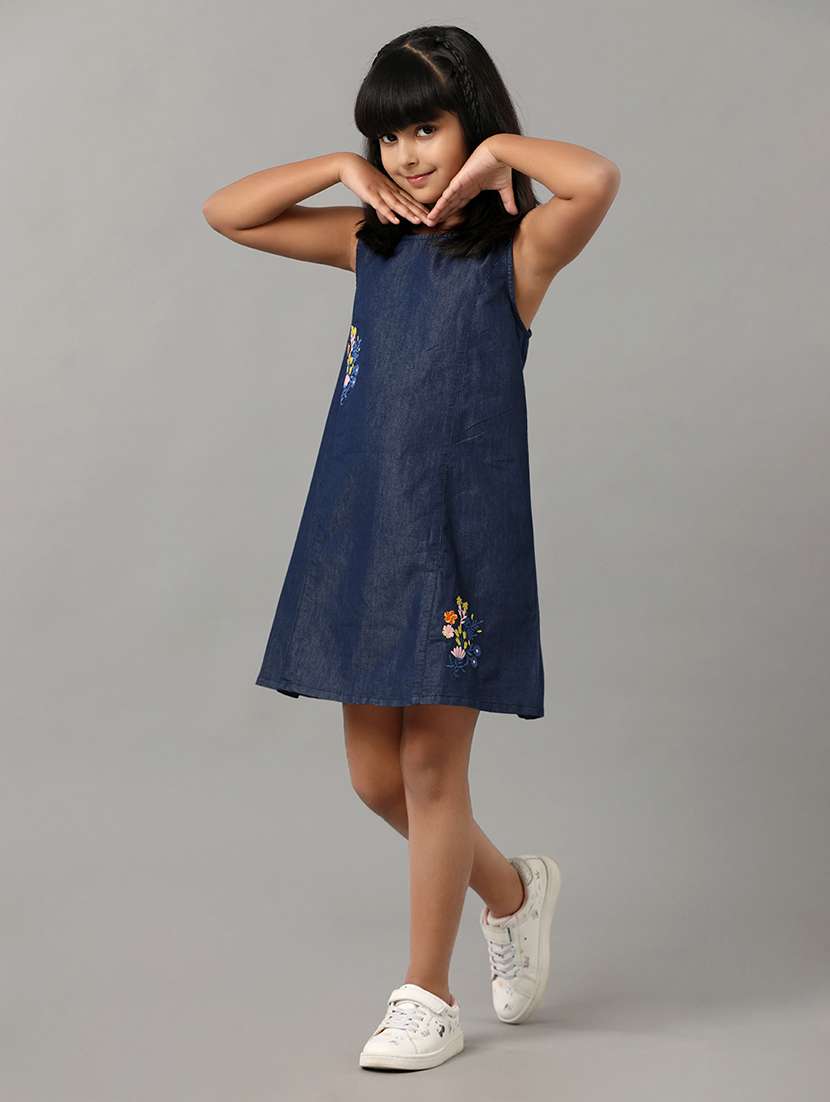 girls embroidered sleeveless denim a-line dress - 22071052 - Standard Image - 2