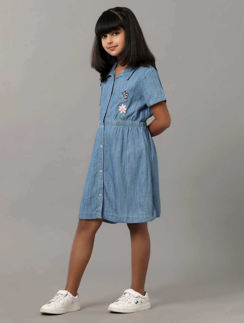 girls solid collared denim a-line dress - 22071054 -  Standard Image - 2