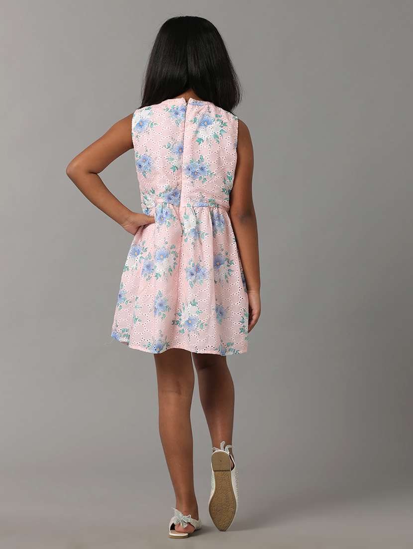 girls floral print sleeveless schiffli fit & flare dress - 22071056 - Standard Image - 2