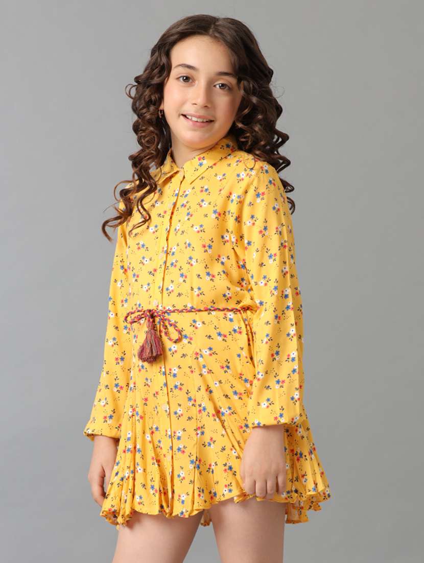 girls printed long sleeve collared fit & flare dress - 22071061 - Standard Image - 2