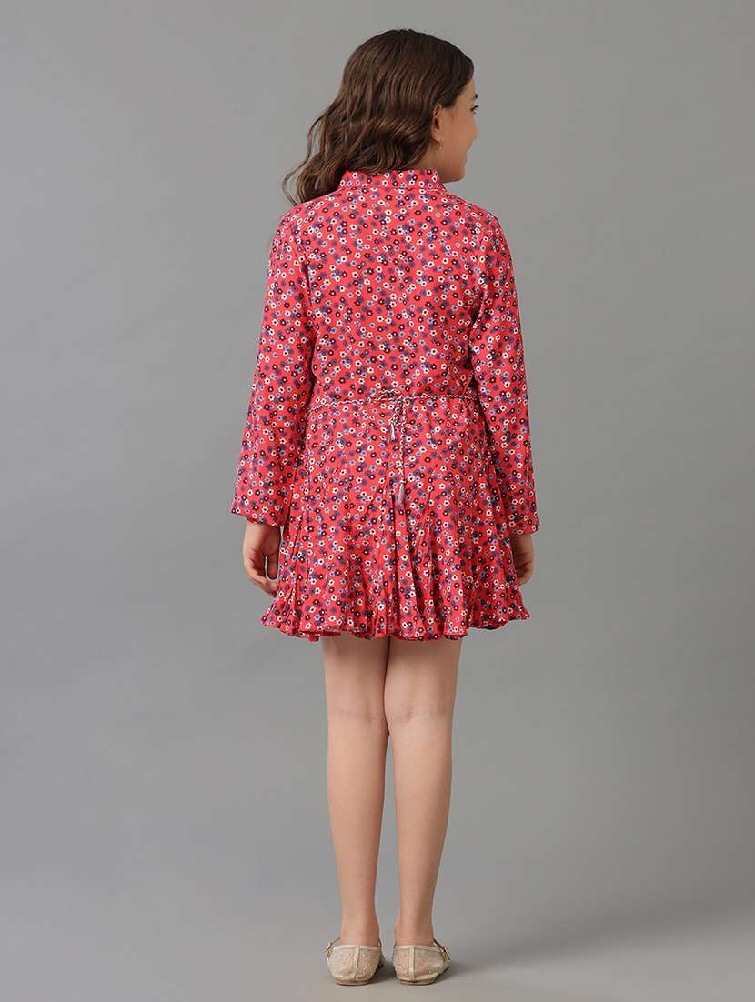 girls printed collared long sleeve tiered dress - 22071062 - Standard Image - 2