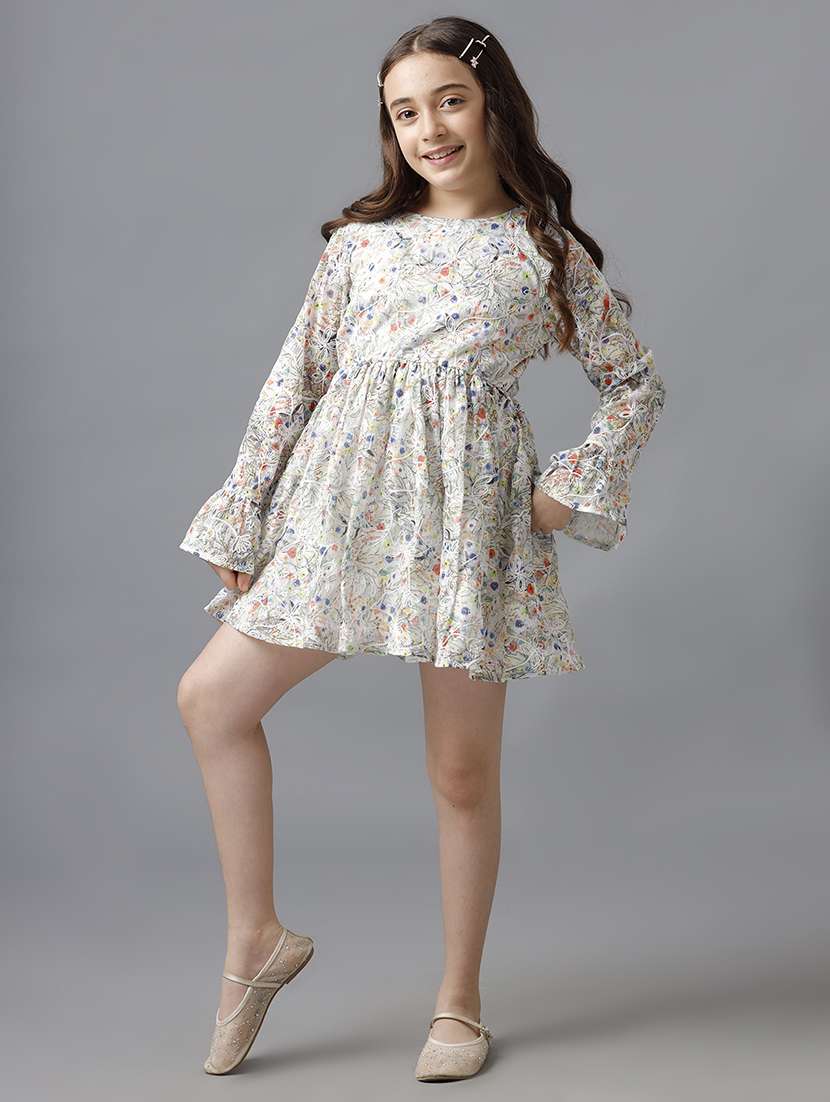girls printed bell sleeve fit & flare dress - 22071066 - Standard Image - 2
