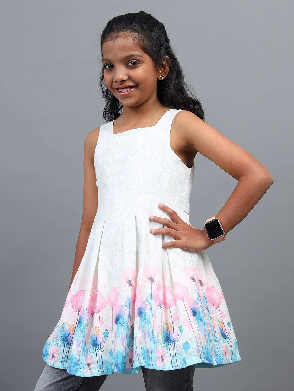 girls printed sleeveless fit & flare dress - 22071070 -  Standard Image - 2
