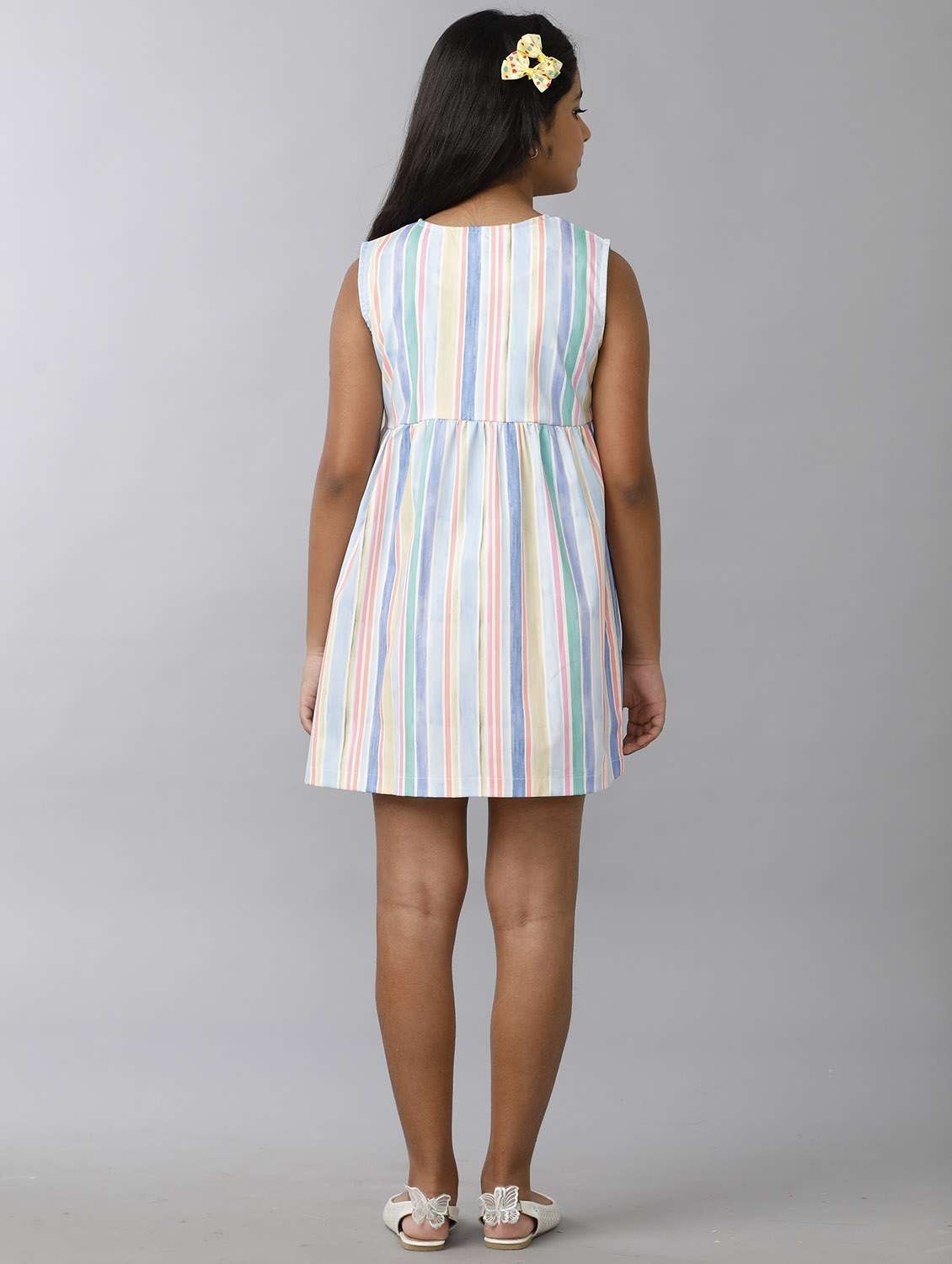 girls striped round neck sleeveless fit & flare dress - 22071071 -  Standard Image - 2