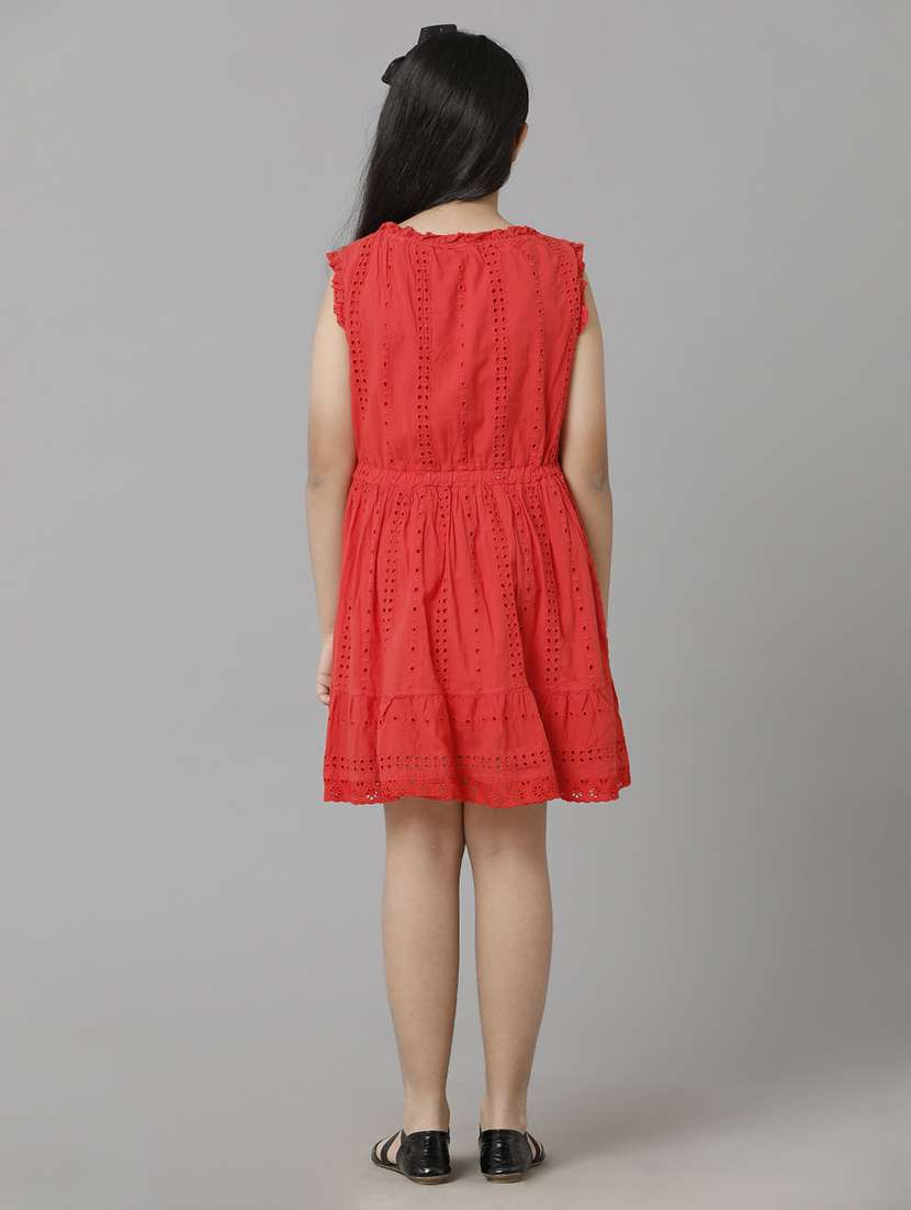 girls solid sleeveless schiffli fit & flare dress - 22071072 - Standard Image - 2