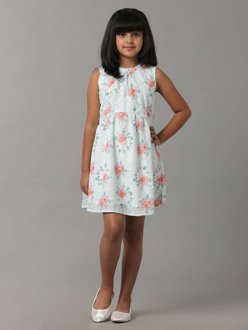 girls printed sleeveless fit & flare dress