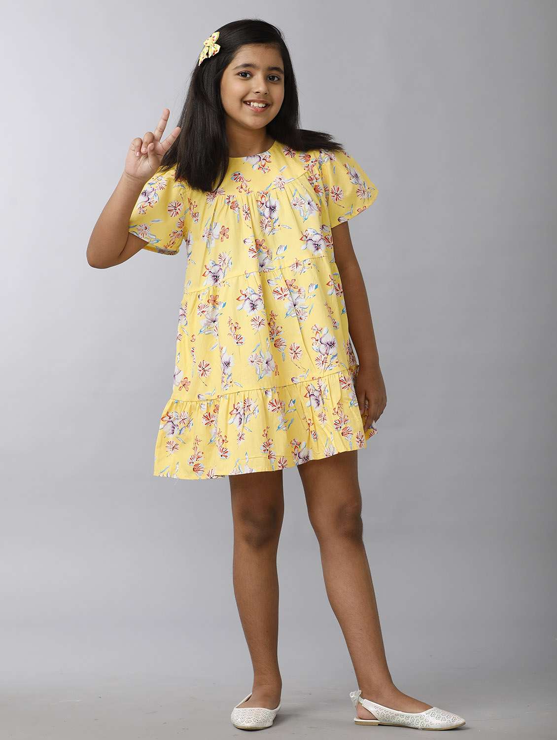 girls floral print puff sleeve tiered dress - 22071092 - Standard Image - 2
