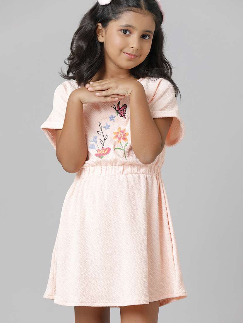 girls embroidered short sleeve fit & flare dress - 22071095 -  Standard Image - 2