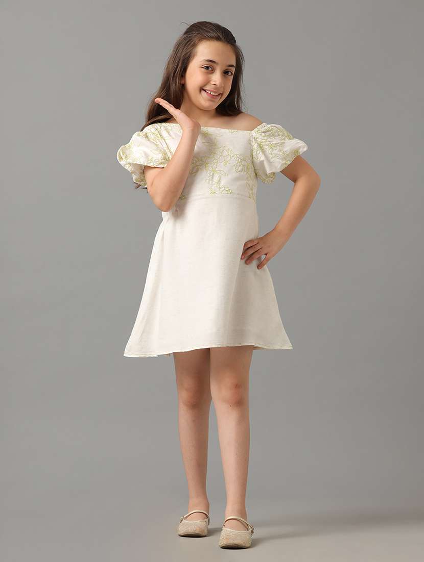 girls single shoulder embroidered a-line dress