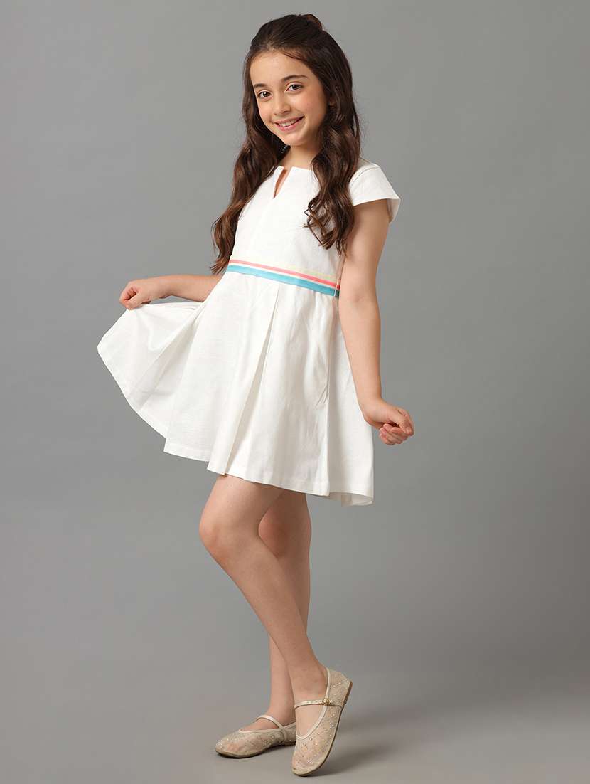 girls solid short sleeve fit & flare dress - 22071109 - Standard Image - 2