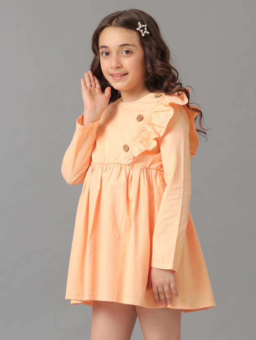 girls solid long sleeve fit & flare dress - 22071110 - Standard Image - 2