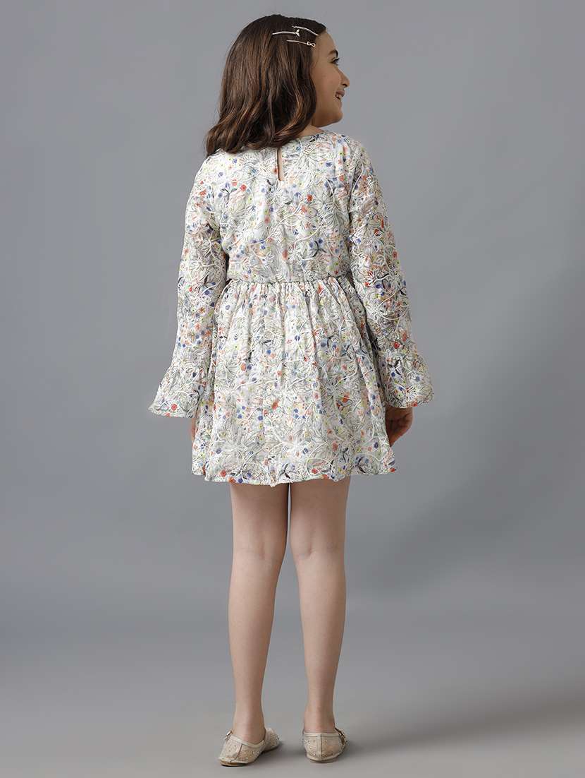 girls printed bell sleeve fit & flare dress - 22071111 - Standard Image - 2