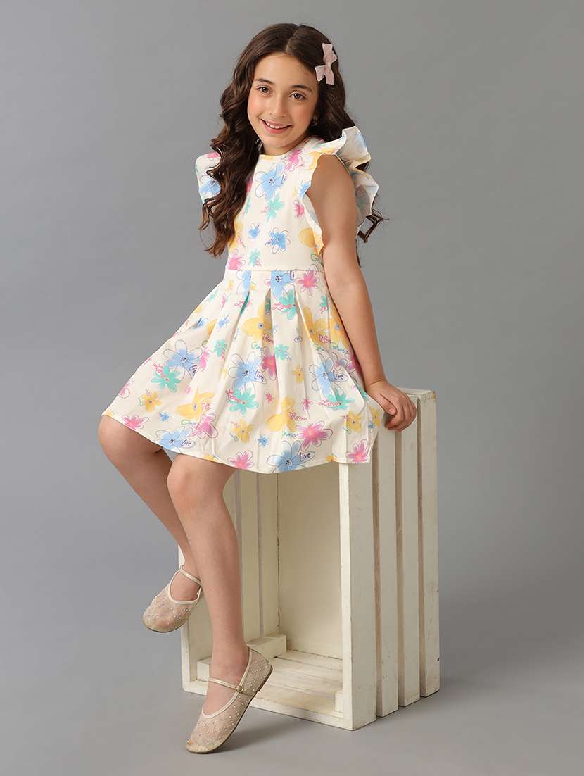 girls printed ruffled sleeve fit & flare dress - 22071113 - Standard Image - 2