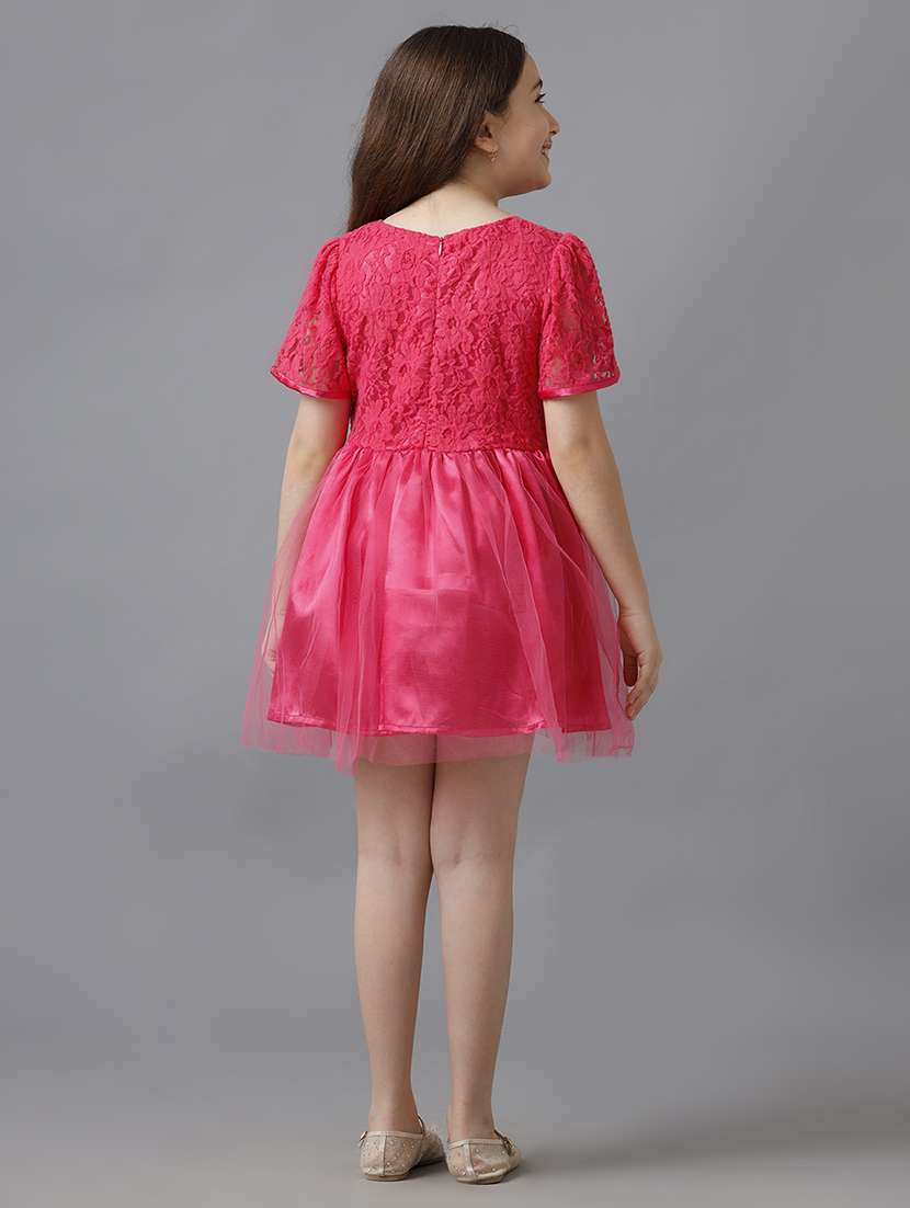 girls solid short sleeve lace fit & flare dress - 22071114 - Standard Image - 2