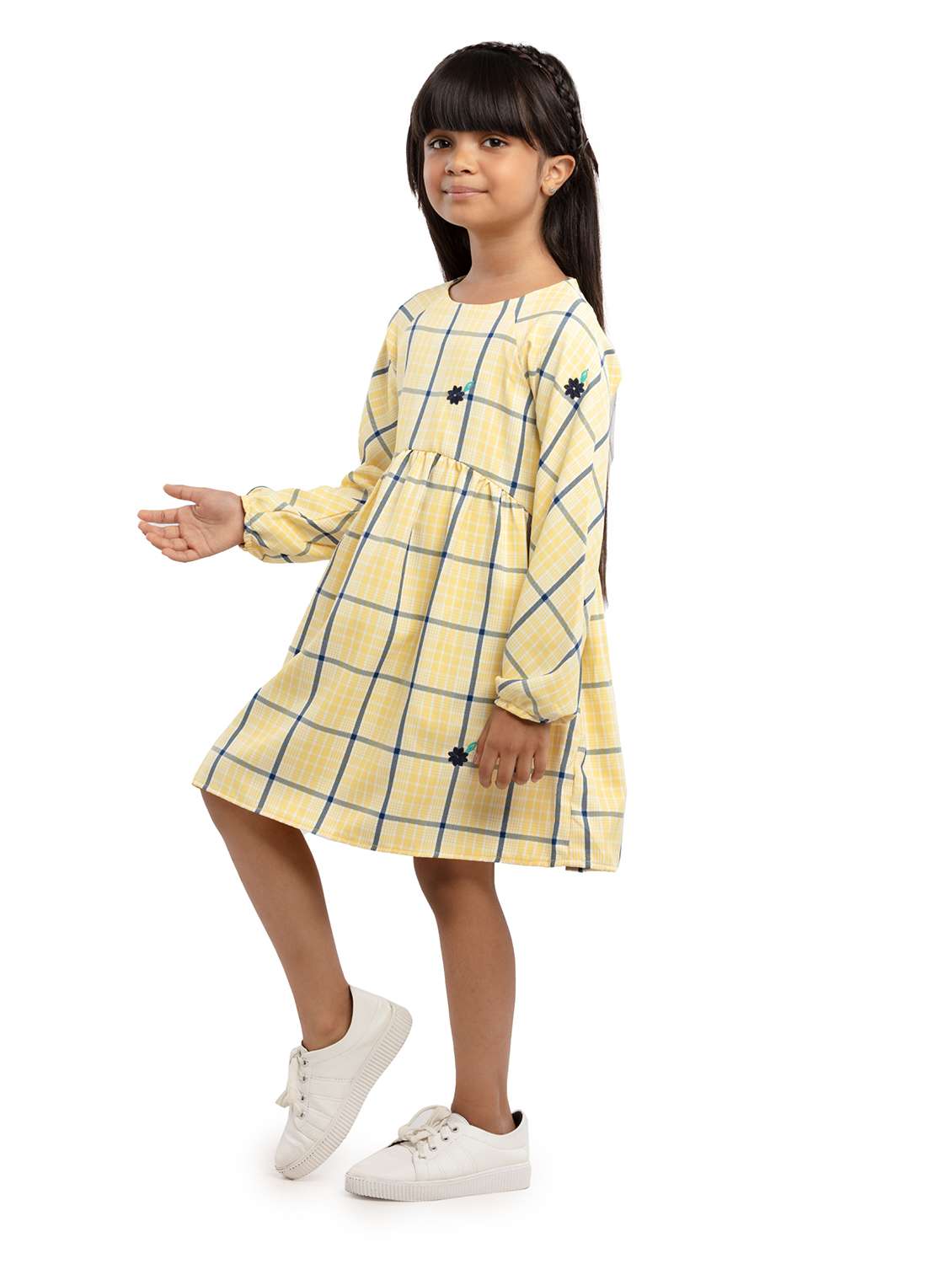 girls checkered puff sleeve fit & flare dress - 22071125 - Standard Image - 2