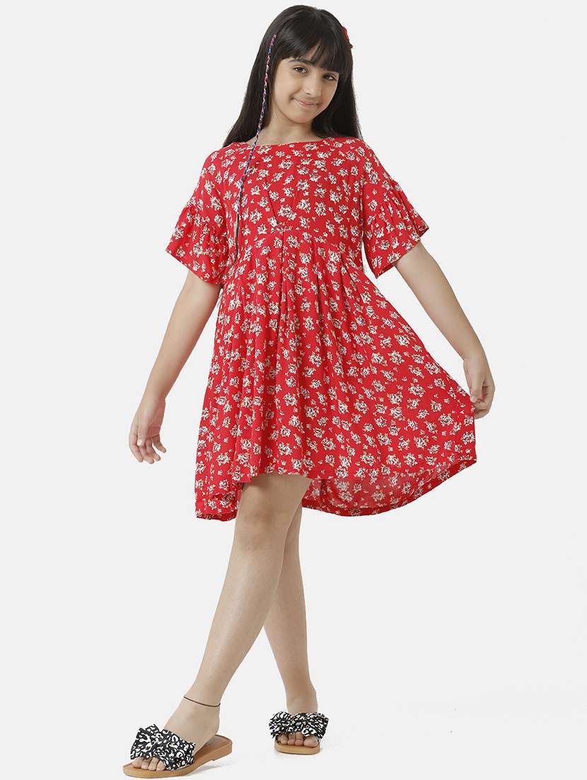 girls printed bell sleeve fit & flare dress - 22071131 - Standard Image - 2