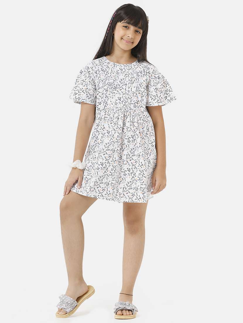 girls printed short sleeve fit & flare dress